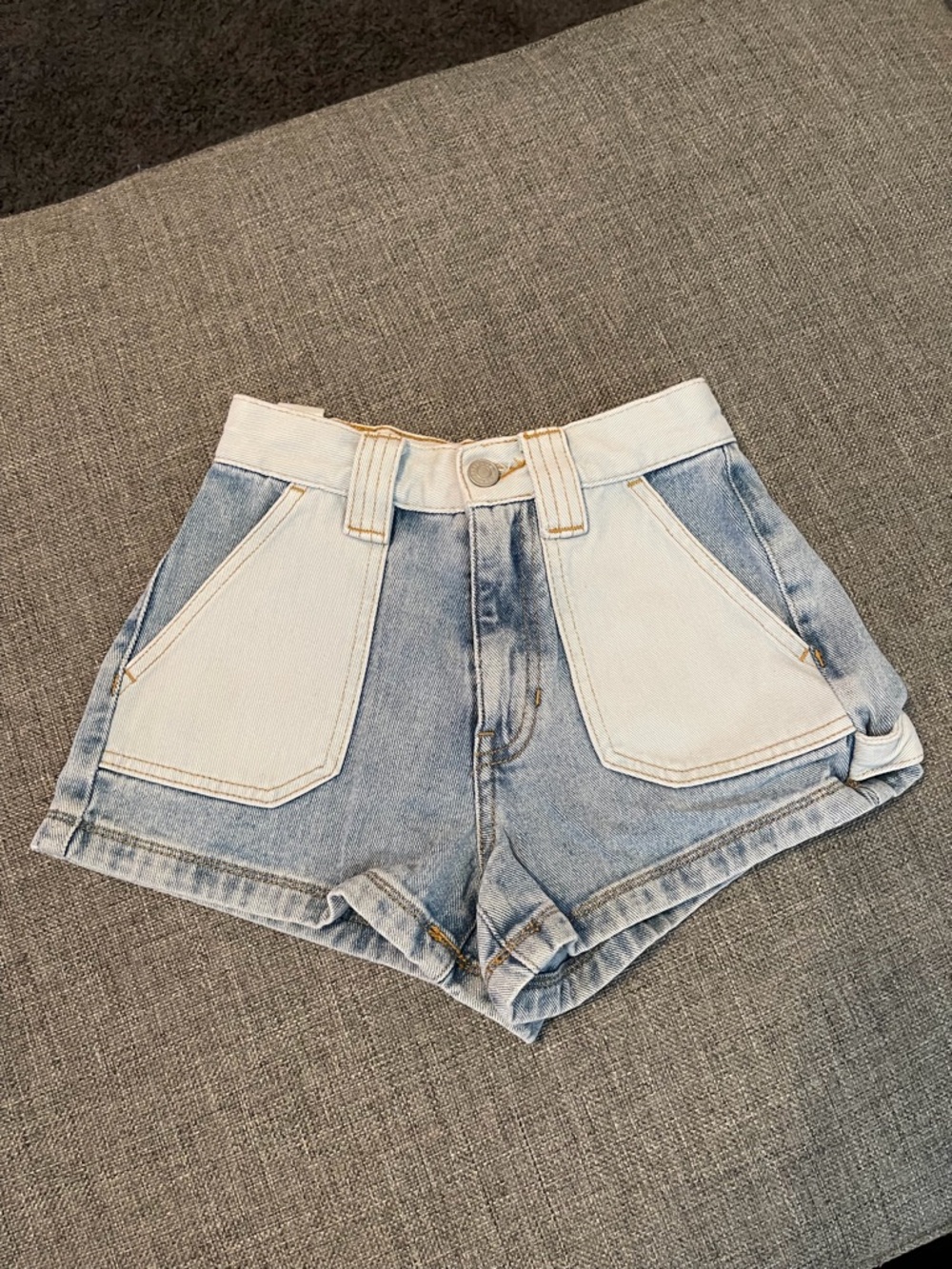 PacSun Light Blue Denim Shorts with Gold Stitching